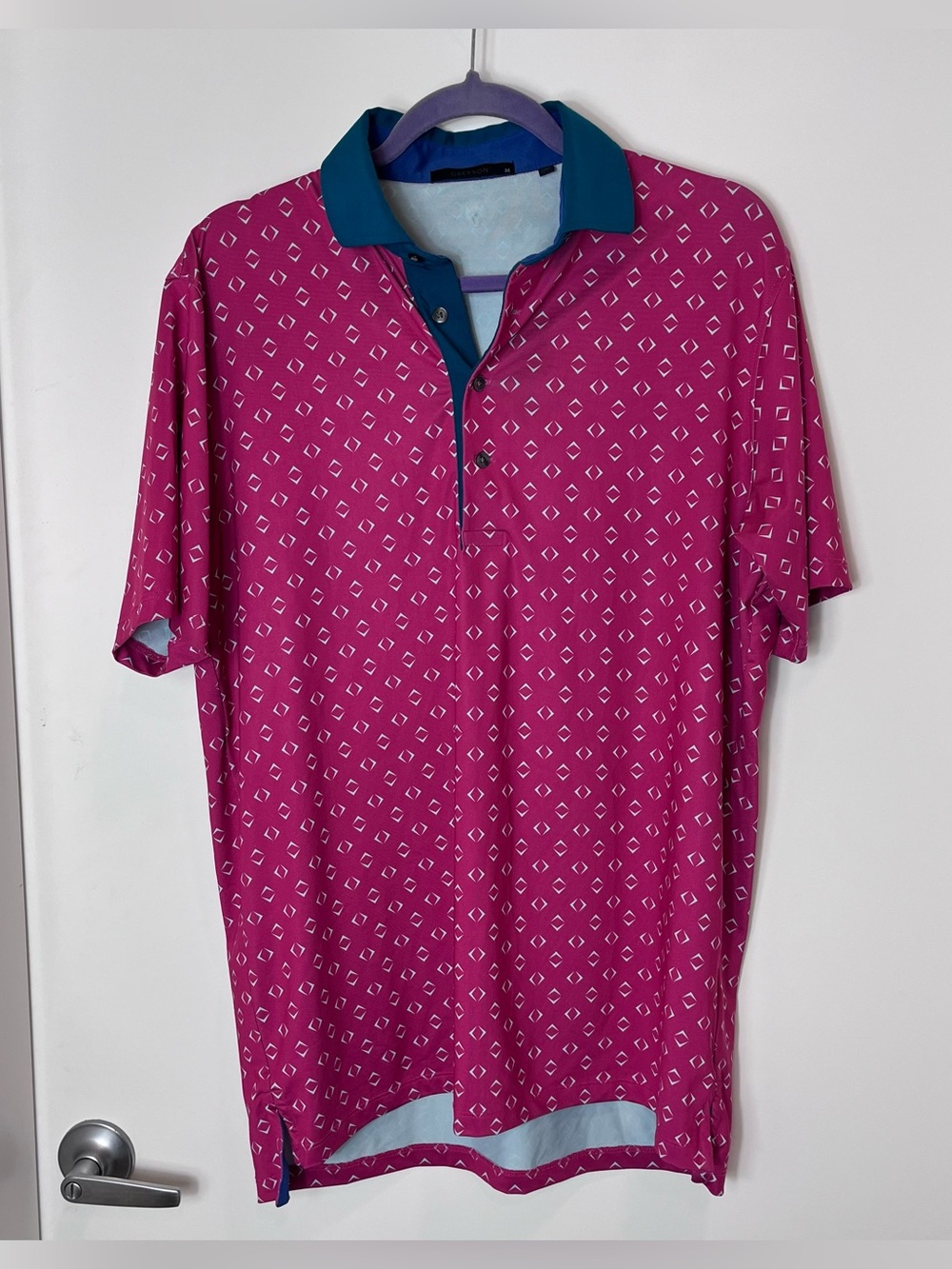 Greyson Golf Night Fly Bittersweet Print Short Sleeve Polo Shirt Magenta Men's M